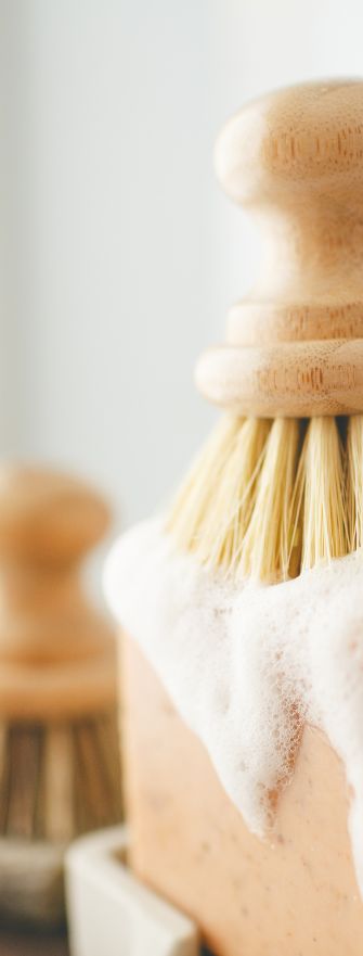 Simple Alchemy Co's Citrus Solid Dish Soap with compostable plastic-free dish brush.