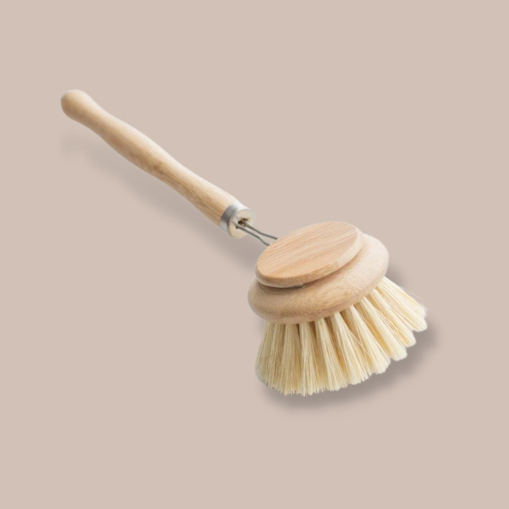 Long handled natural dish brush with replaceable head