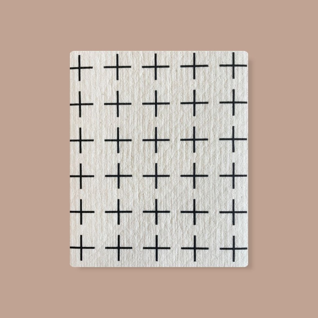 Minimalist Swedish dishcloth featuring simple black and white Scandinavian design, perfect for low-waste households.