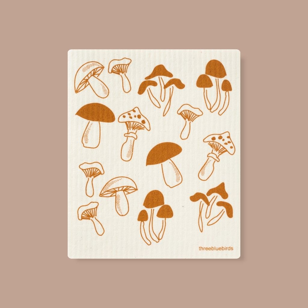 Soft, sturdy Swedish dishcloth in Fungi on White], made for eco-conscious homes.