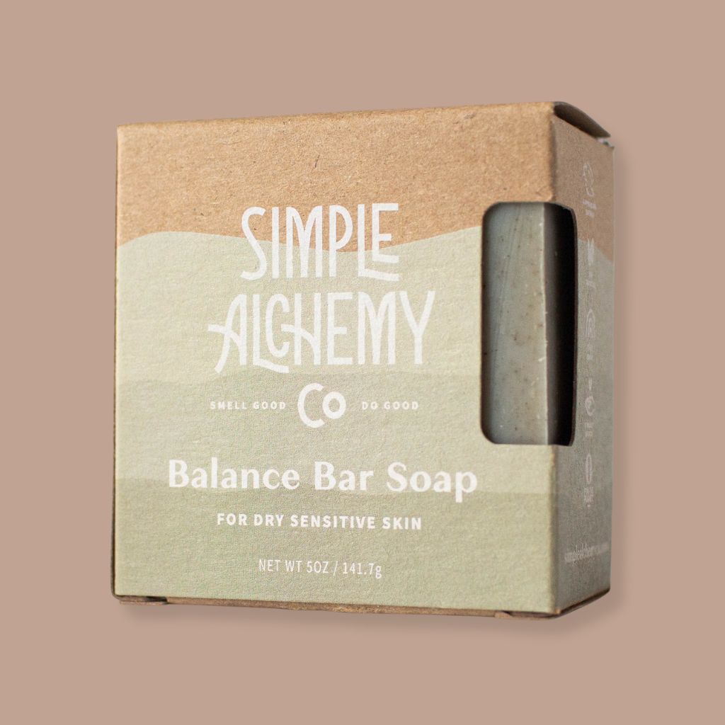 Unscented Balance Bar Soap from Simple Alchemy Co. Handmade with soothing Comfrey Leaf, this vegan bar is perfect for dry sensitive skin.