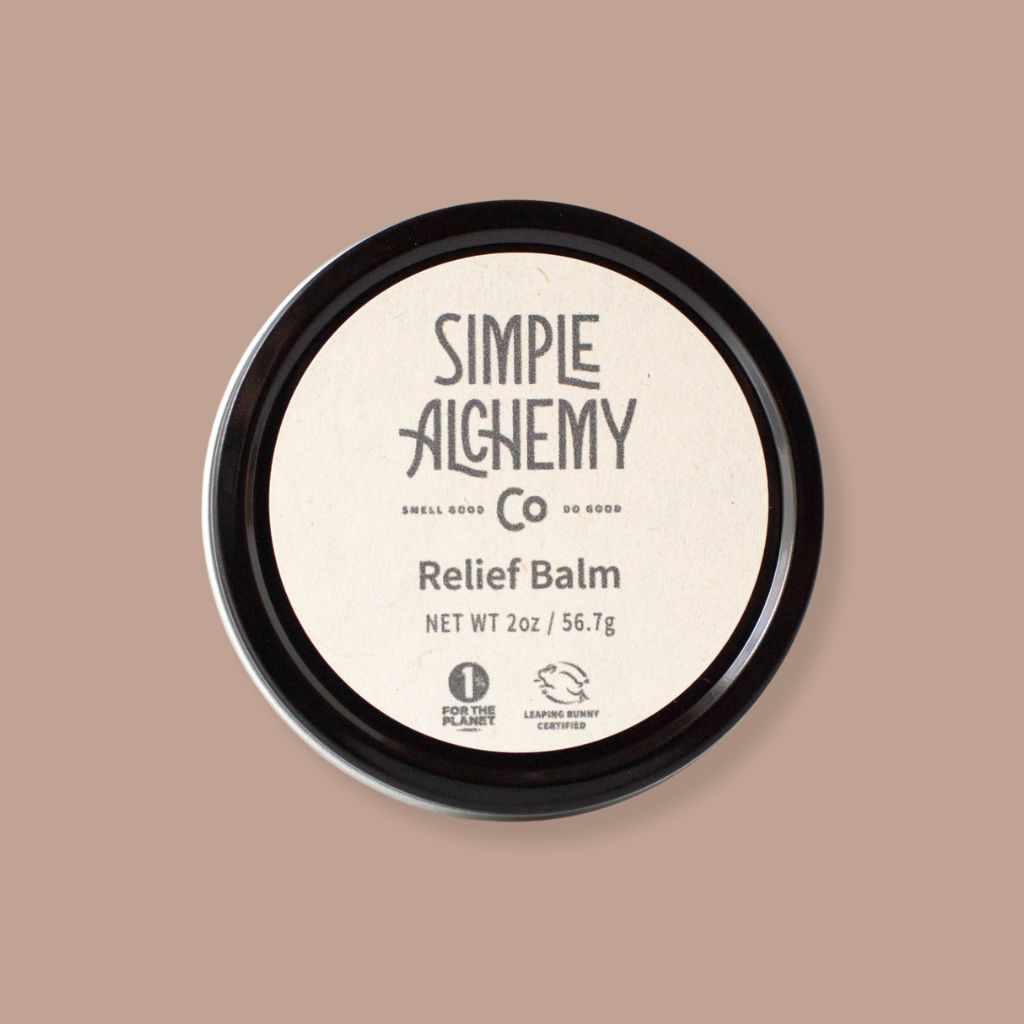 Plant-based CBD Relief Balm from Simple Alchemy Co. Safe for travel and sensitive skin.