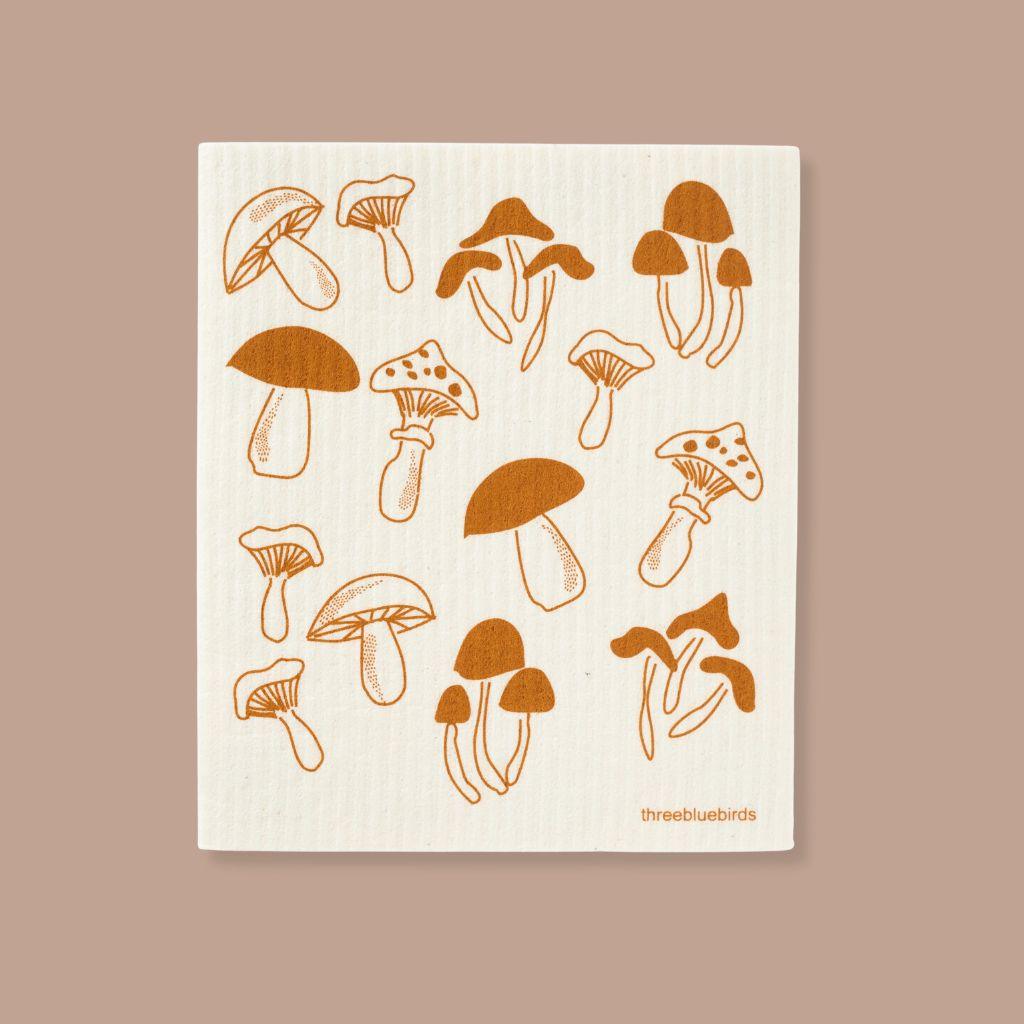 Soft, sturdy Swedish dishcloth in Fungi on White], made for eco-conscious homes.